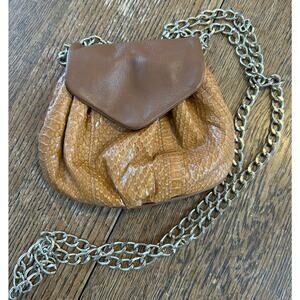 Vintage Clemente Snakeskin and Leather Pouch Purse Gold Chain 70s
Camel Brown